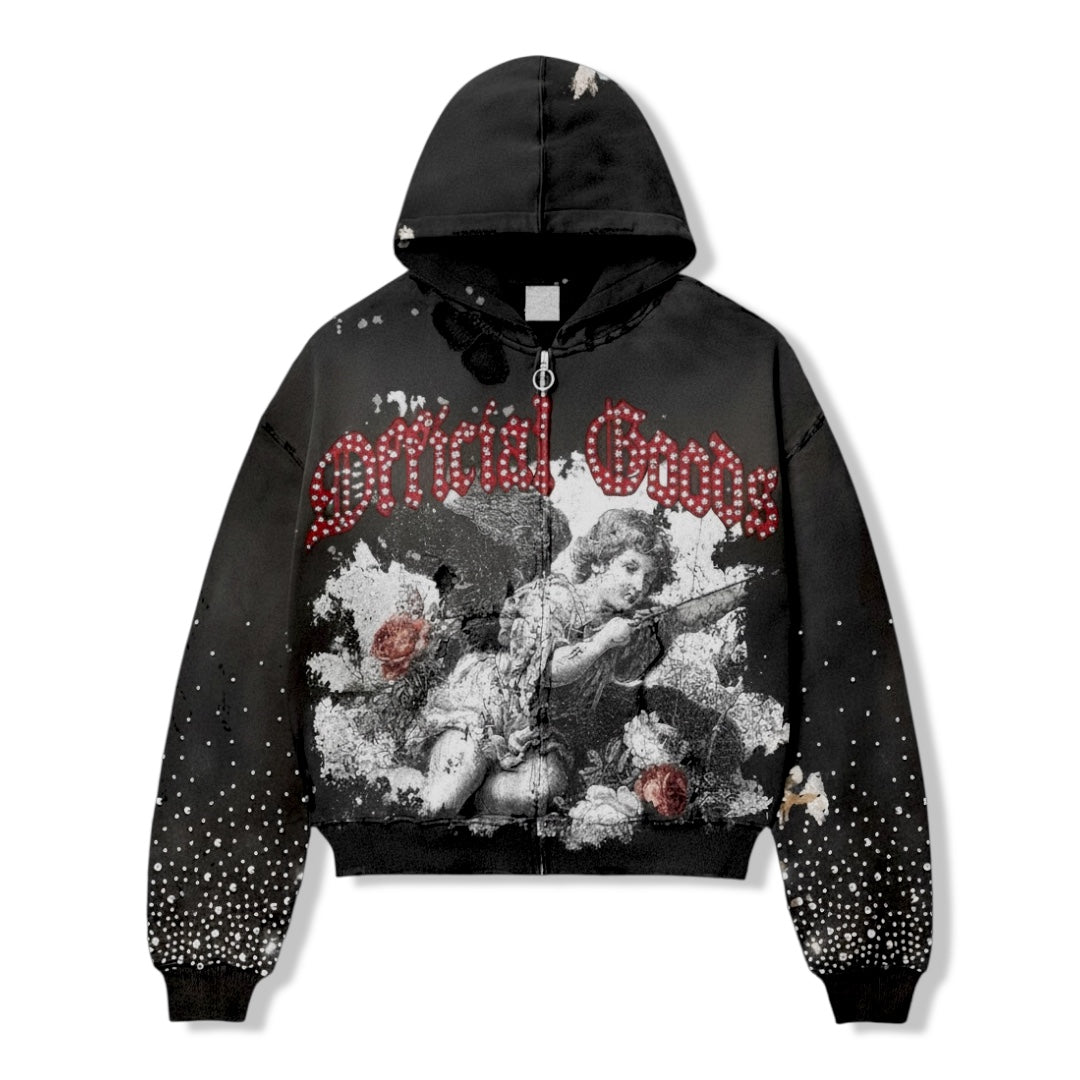 Officialgo blk flowered hoodie