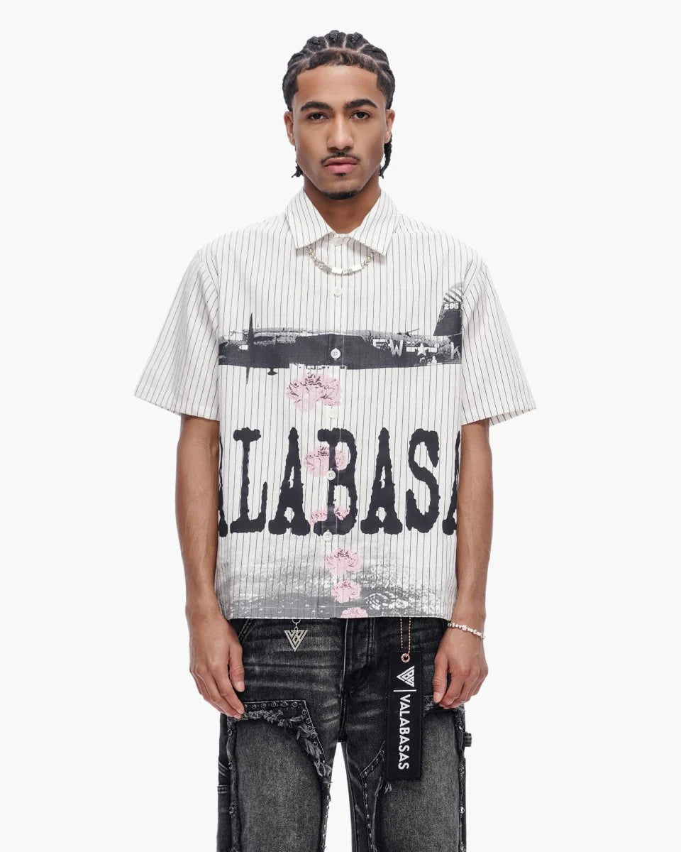 valabasas wht lined flower shirt