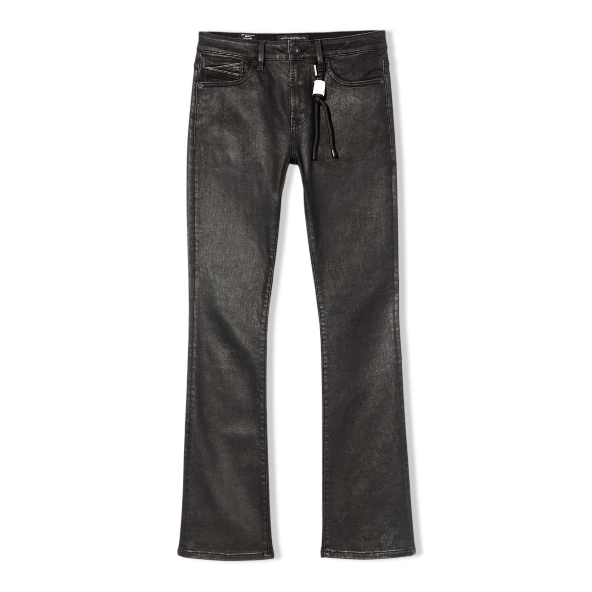 Cult black coated bootcut denims