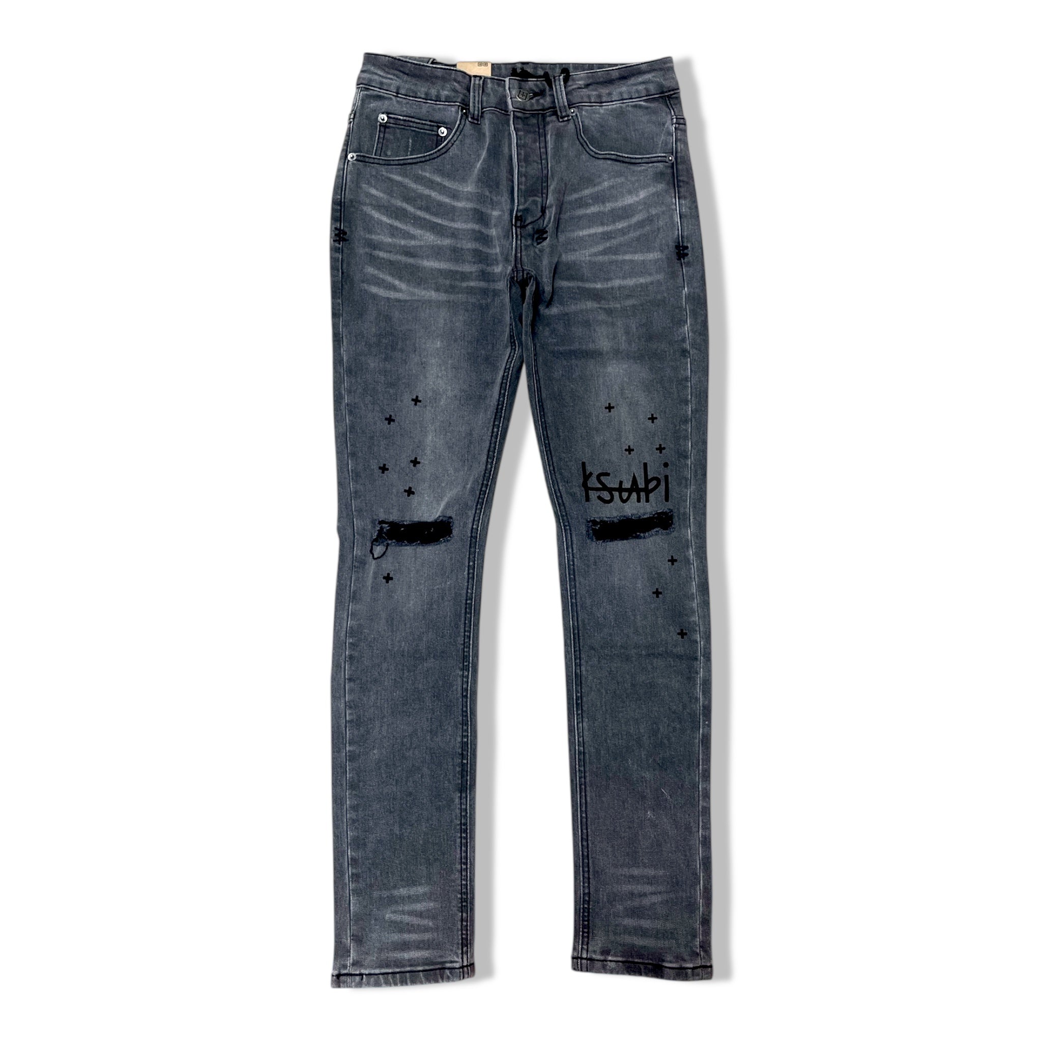 Ksubi drk gry wash name denims