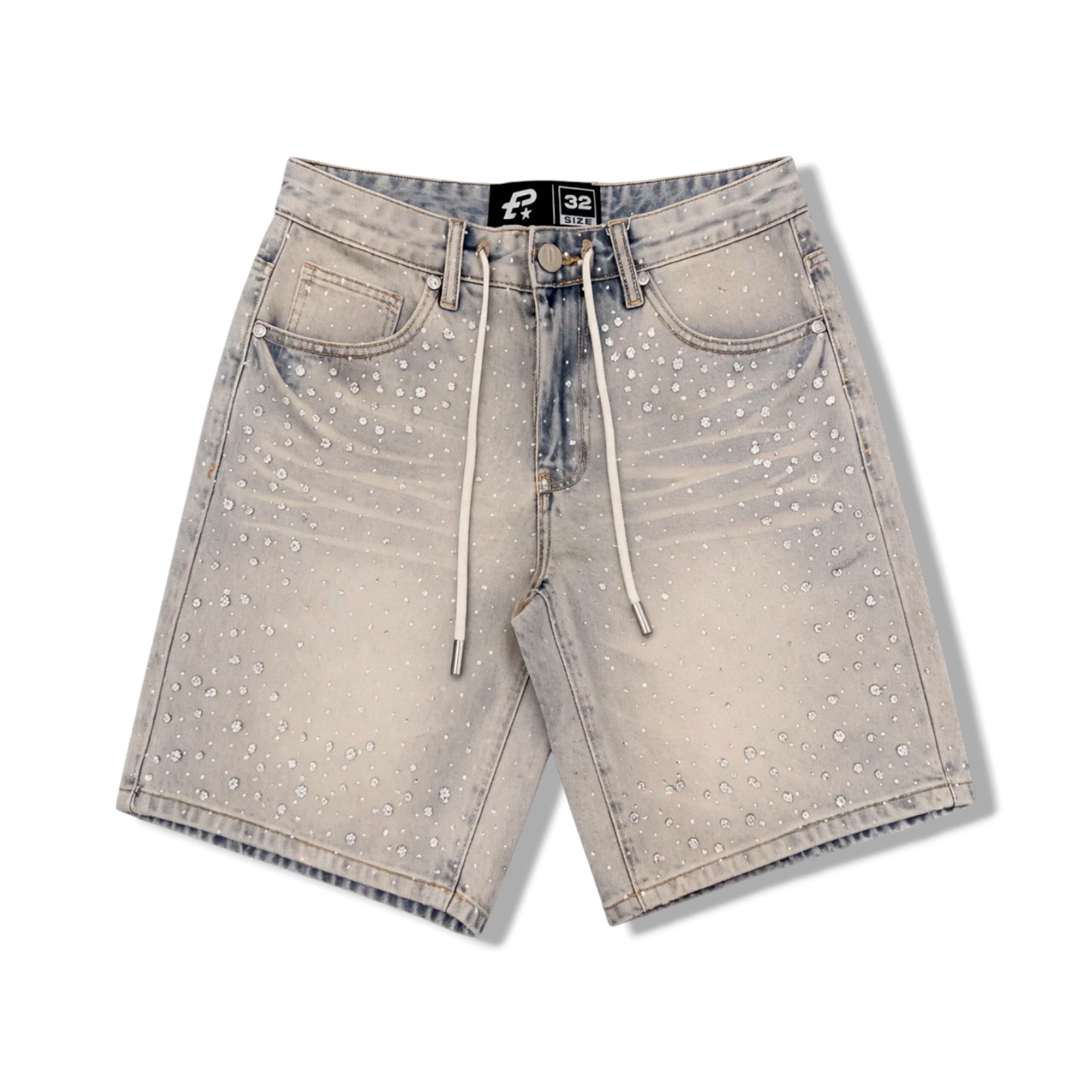 pltx crm studded denim shorts